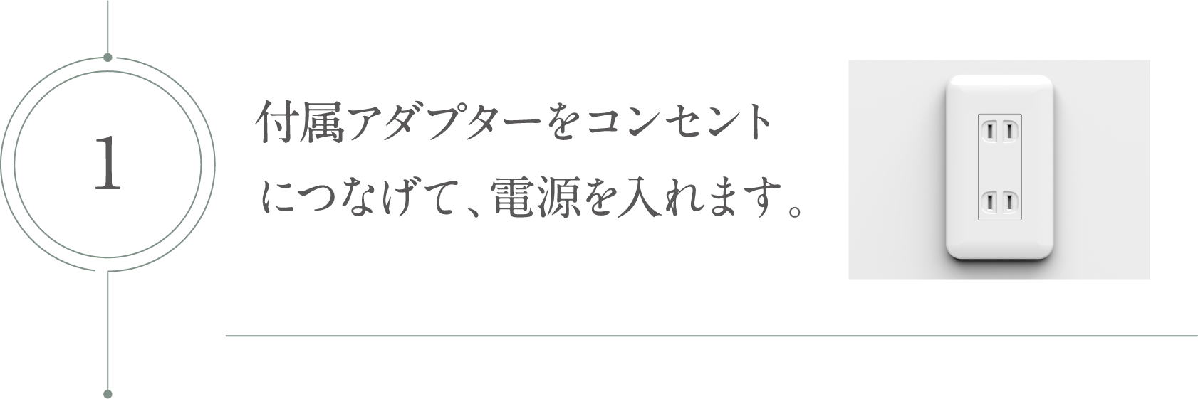付属アダプターをコンセントにつなげて、電源を入れます。